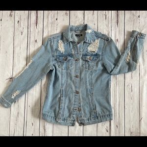 Women’s light blue denim distress jacket